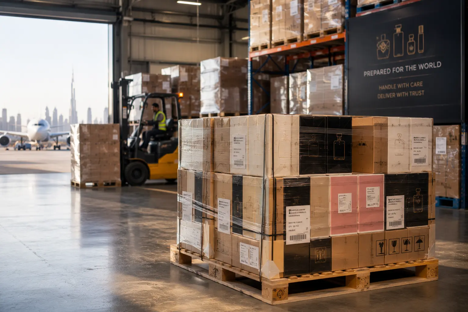 Perfume and beauty cargo prepared for export