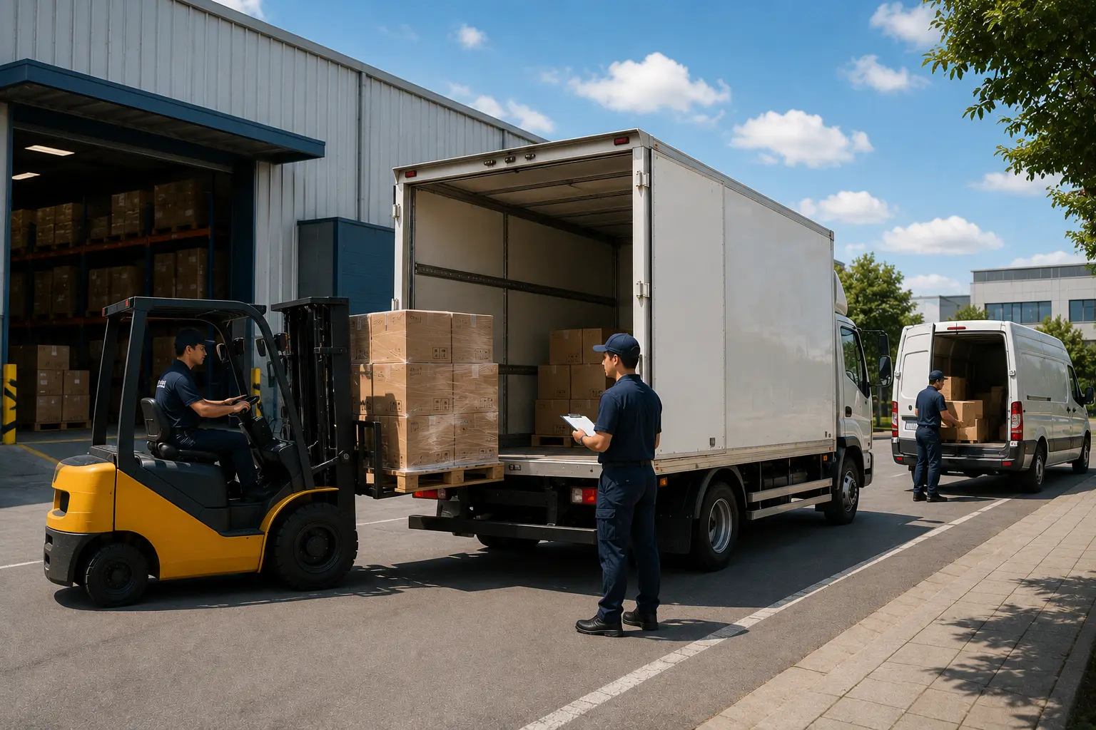 Commercial cargo truck being loaded for regional freight